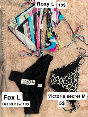 Roxy Multistripe Tie-Back Bikini Set in Turquoise, Pink & Black